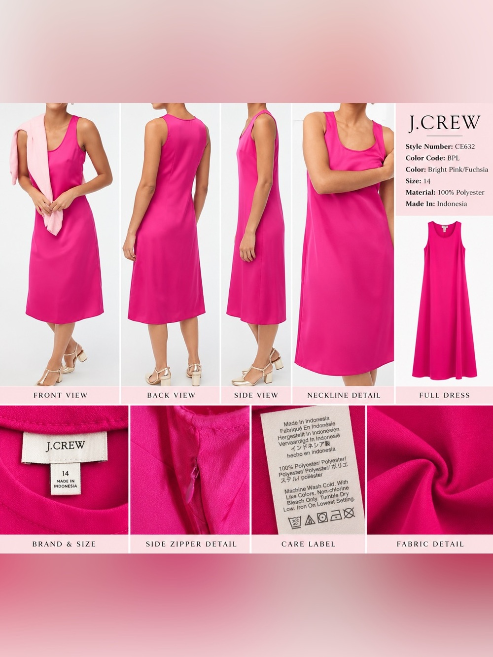 J.Crew 14 NWT HOT FUSHIA DRESS